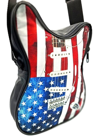 Guitar-Shaped Shoulder Bag – American Flag – Gift for a Musician