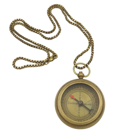 Stylish Brass Compass with Chain in Leather Case - COM-0470A