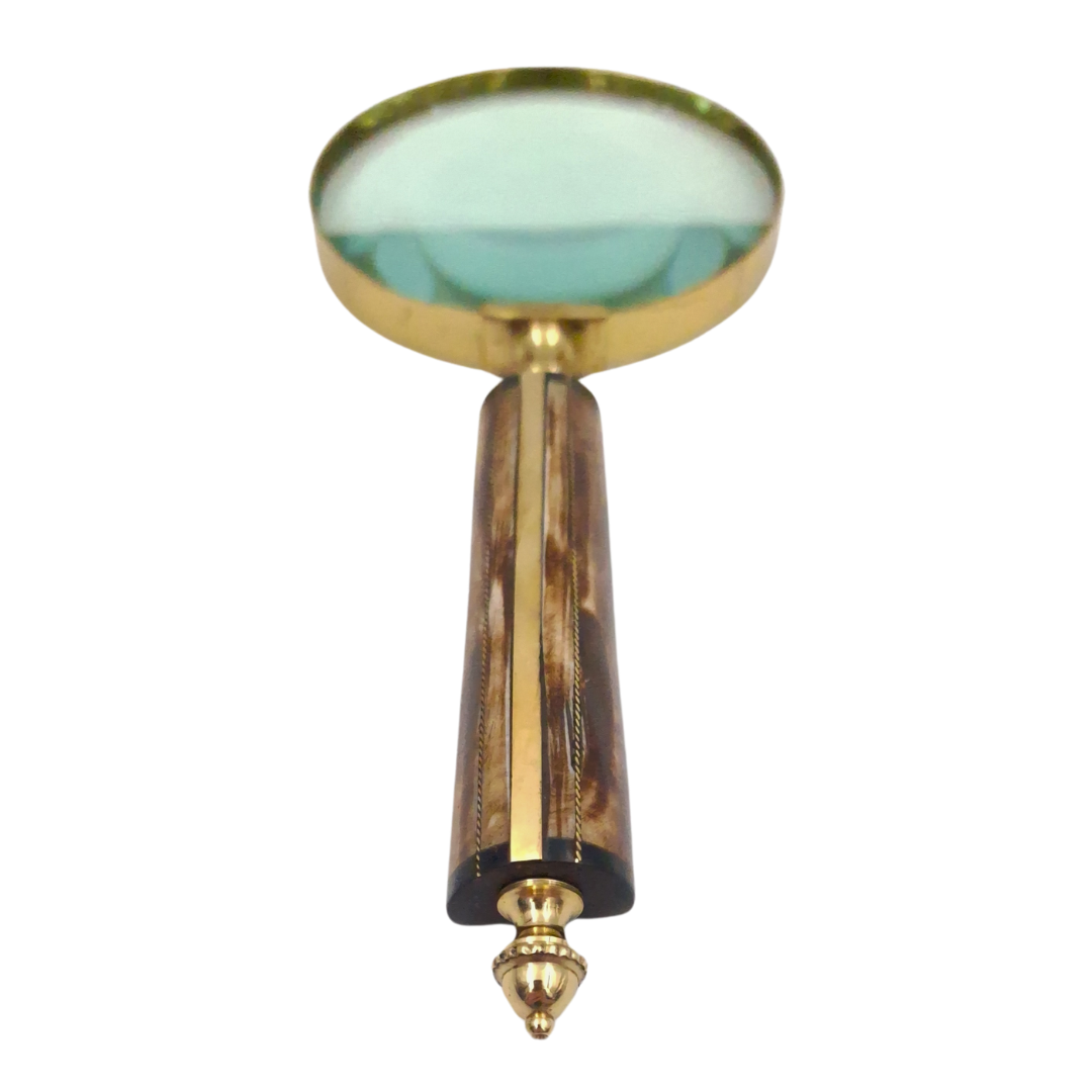 MFM Magnifying Glass with Brass Frame and Bone Handle, 3.5x Magnification, Personalizable with Engraving, Ideal Gift for Collectors, Gold and White/Cream, Dimensions 10 x 23 x 1.9 cm