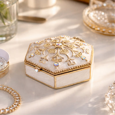 Richly Decorated Metal Gift Box with Crystals - B0035-08WH