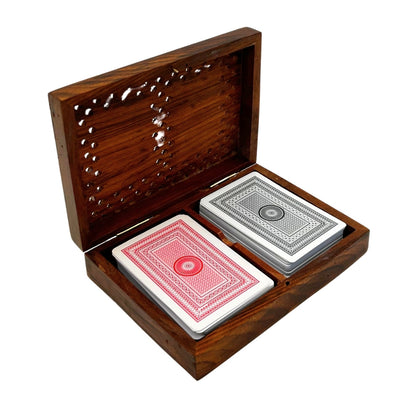Elegant Set of Two Decks of Playing Cards in a Wooden Box with Personalization and Engraving Option