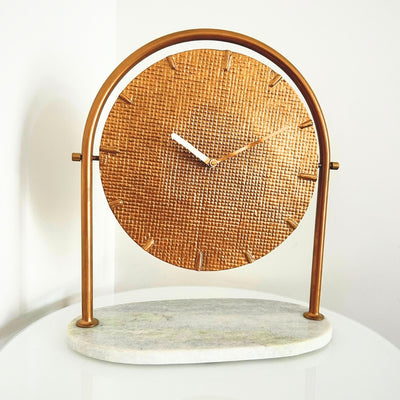 Round Metal Clock on a Marble Base - 4130