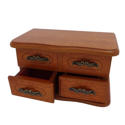 Wooden Music Box with Mirror and Engraving – an Elegant Jewelry Gift with Two Drawers, Height 10 cm, Melody “The Entertainer”