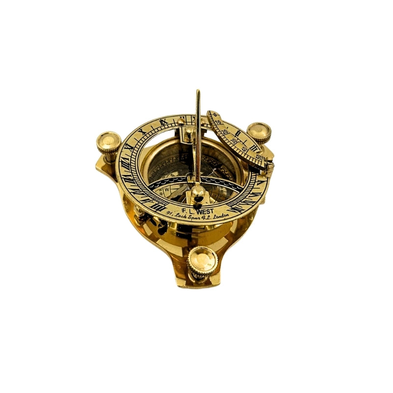Brass Dollond Compass in Wooden Box with Sundial Function - Perfect Gift with Engraving Option - Antique Style, Dimensions 7.5 x 7.5 x 3 cm