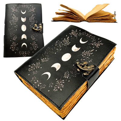 Retro Leather Notebook with Moon Phases – Goatskin, 200 Pages, 150 GSM Paper – H080