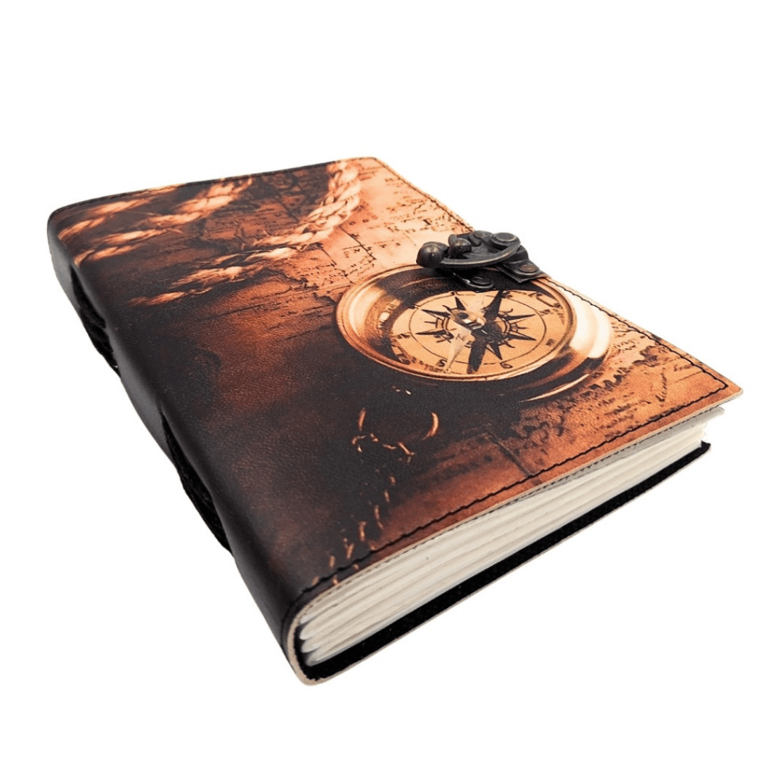 Leather Notebook Compass Retro Vintage 200 Pages – Gift for a Traveler - AH10A
