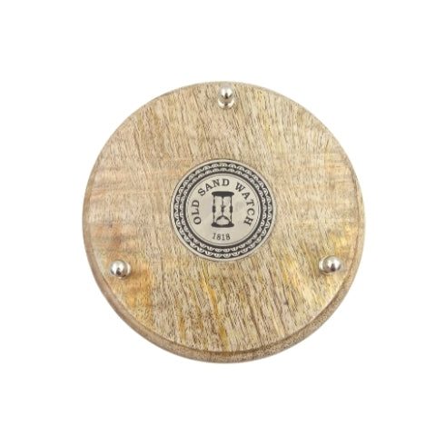 Brass-Wooden Hourglass 10 min with Engraving - Elegant Black Gift, Height 25 cm, Made of Metal, Glass, and Mango Wood