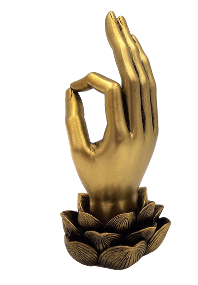 Gold Buddha Hand Mudra OM Figurine - Yoga Lotus Flower - 43724