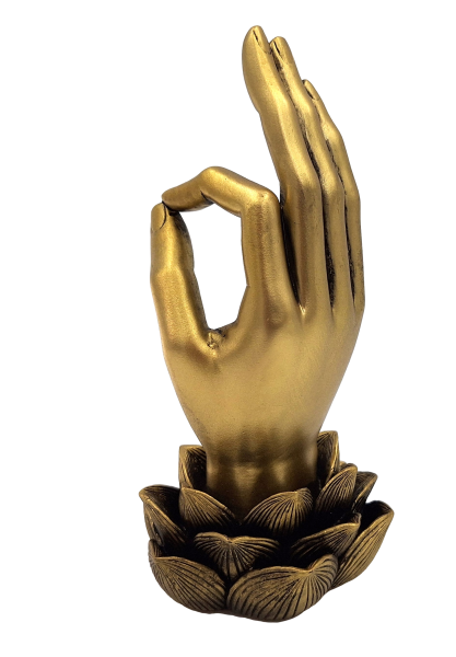 Gold Buddha Hand Mudra OM Figurine - Yoga Lotus Flower - 43724