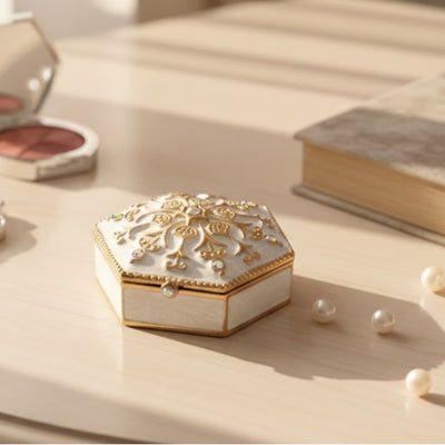 Richly Decorated Metal Gift Box with Crystals - B0035-08WH