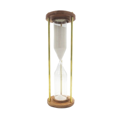 Brass and Wooden 30-Minute Hourglass with Engraving Personalization Option – an Elegant Gift for Any Occasion, Height 30.5 cm, White Sand, Classic Materials