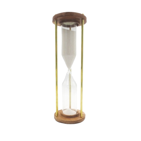 Brass and Wooden 30-Minute Hourglass with Engraving Personalization Option – an Elegant Gift for Any Occasion, Height 30.5 cm, White Sand, Classic Materials