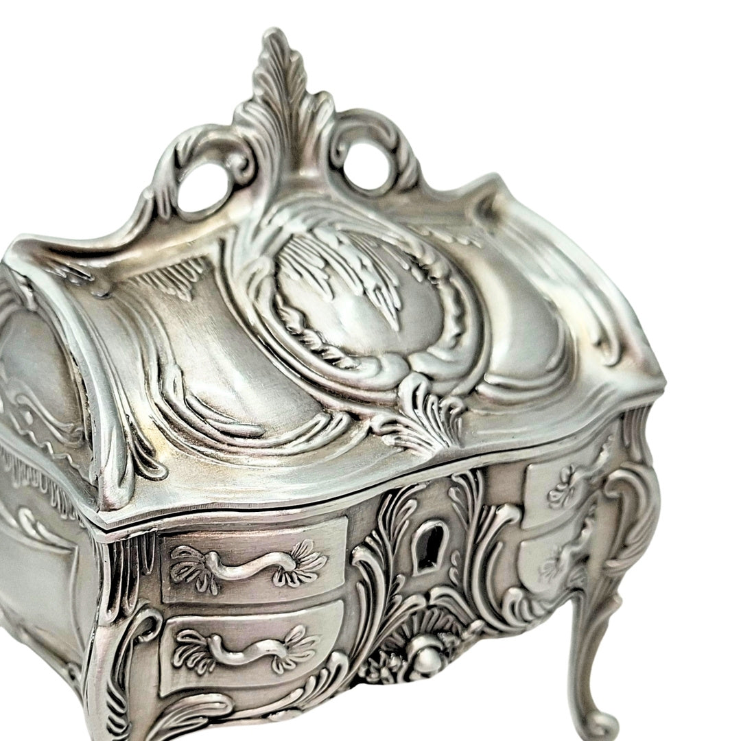 Metal Jewelry Box, Silver, Retro - 2056M