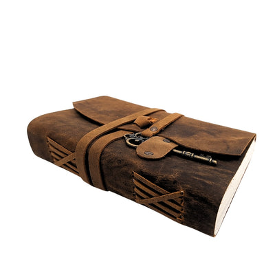 Retro Leather Notebook with Key and Strap 200 Pages 18 x 13 cm - AH02