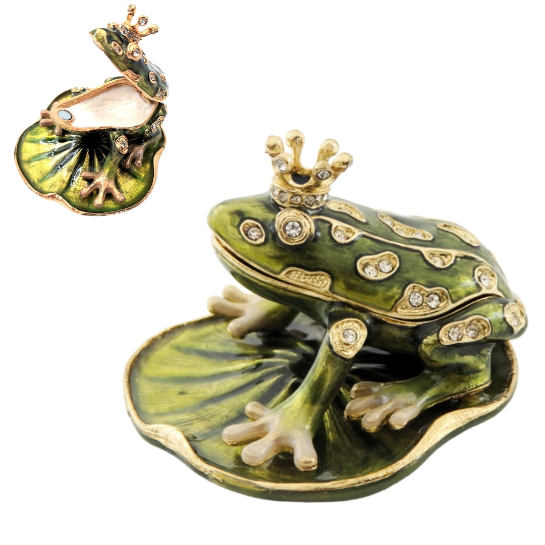 Exclusive, Richly Decorated Metal Box with Crystals - Frog - B0746-54