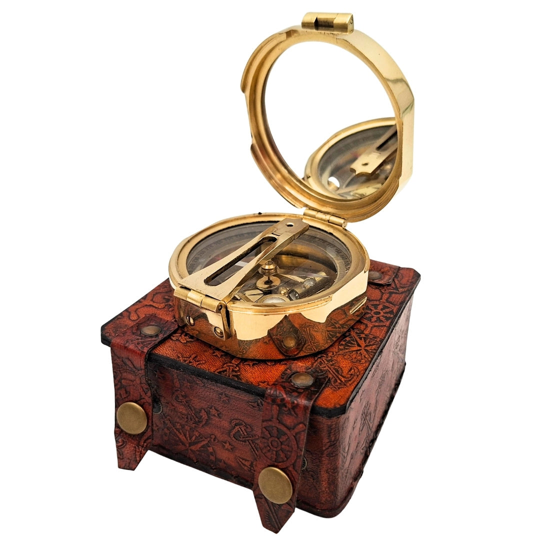 Brass Brunton Compass in Leather Case CB5L with Engraving Option