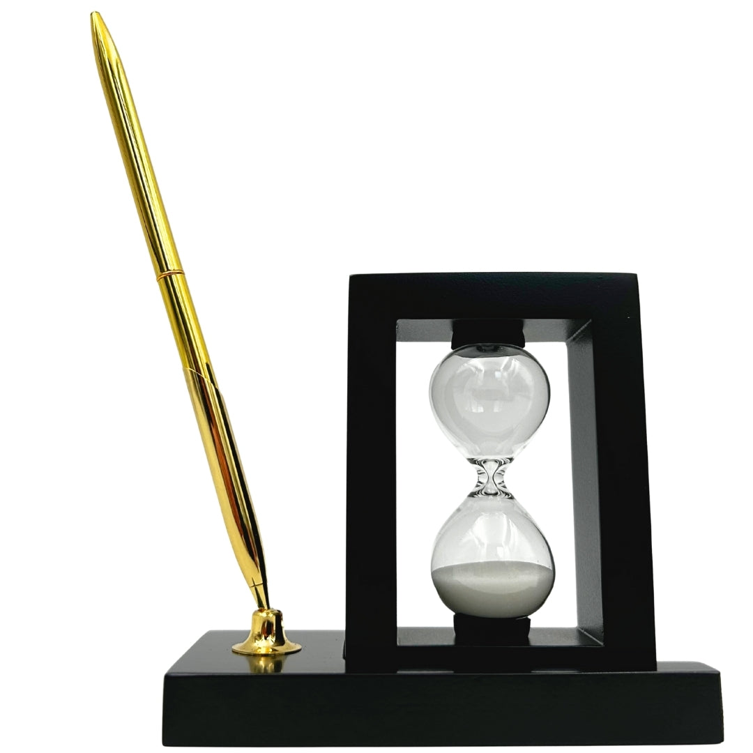Decorative Desk Set with 3-Minute Hourglass and Pen Holder – 121W