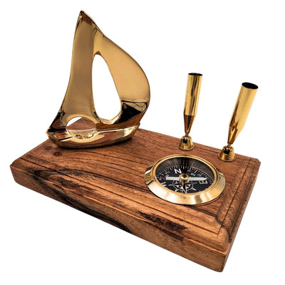 Elegant desk set - Yacht and compass - Elegant nautical gift - BCPH103