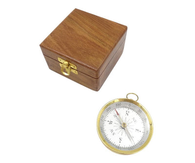 Brass Compass in a Wooden Box - C35A