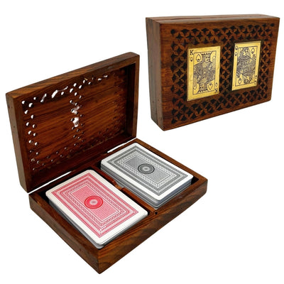 Elegant Set of Two Decks of Playing Cards in a Wooden Box with Personalization and Engraving Option