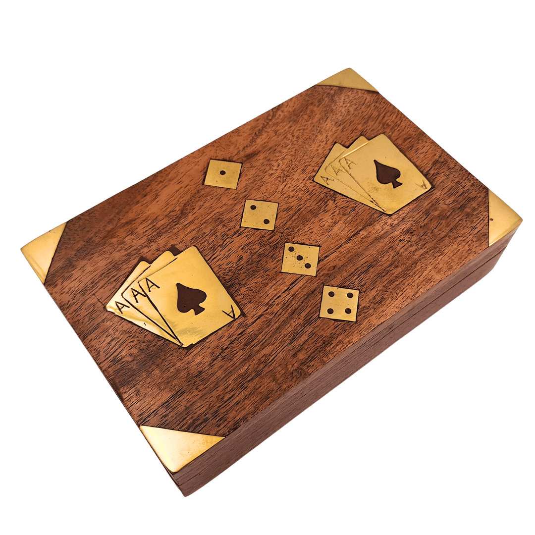 Game Set - Two Decks of Cards and Dice in a Wooden Box – Elegant Gift for a Player – DNU-008