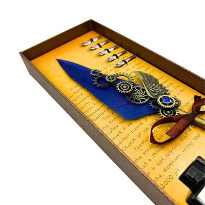 Retro Calligraphy Set with Blue Goose Quill Vintage 6 Nibs Ink Gift – EE11