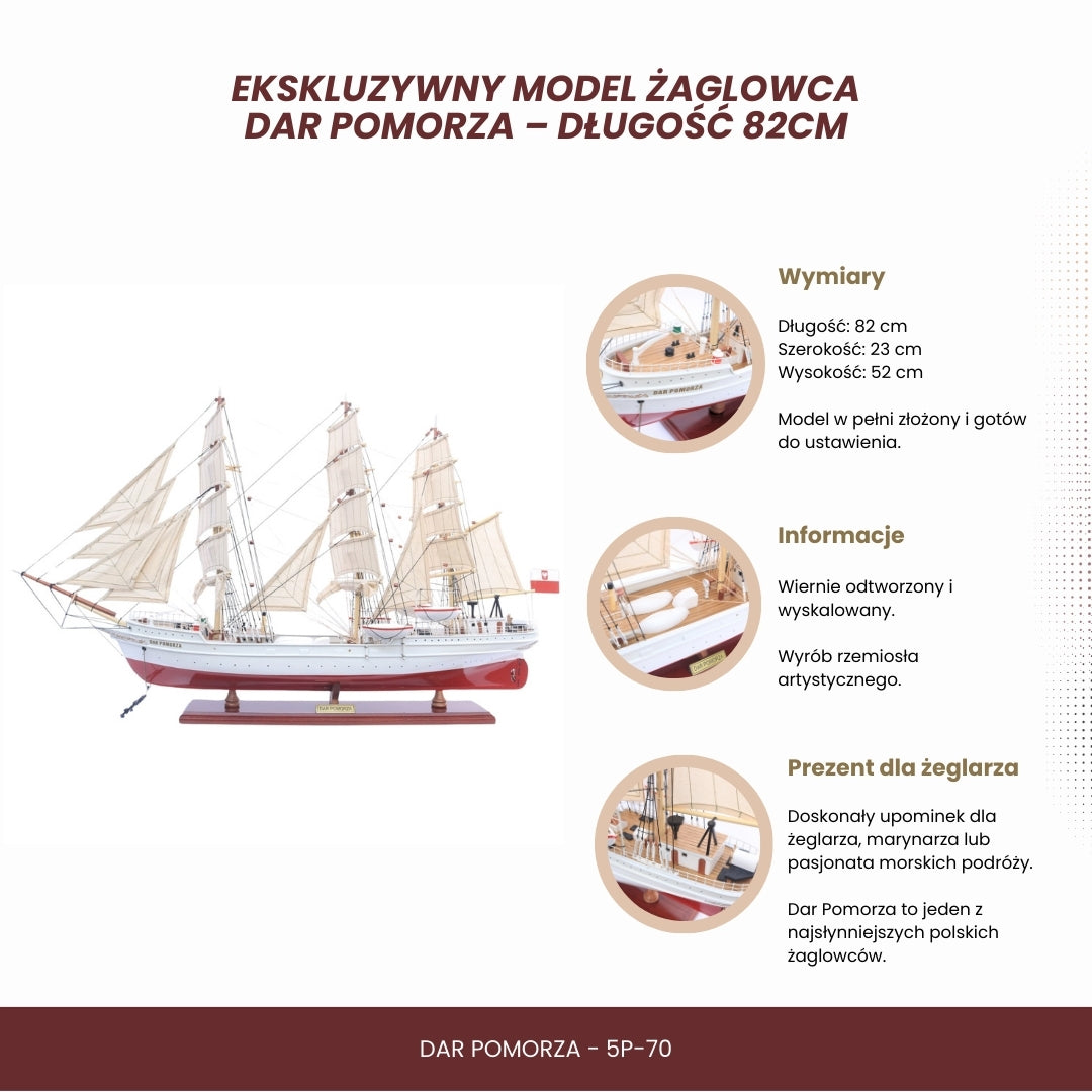 Exclusive 82 cm Dar Pomorza sailing ship model with the option of personalization by engraving
