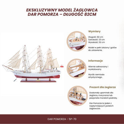 Exclusive 82 cm Dar Pomorza sailing ship model with the option of personalization by engraving