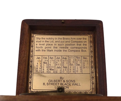 Compass with Gilbert Sundial in Wooden Case with Personalized Engraving Option