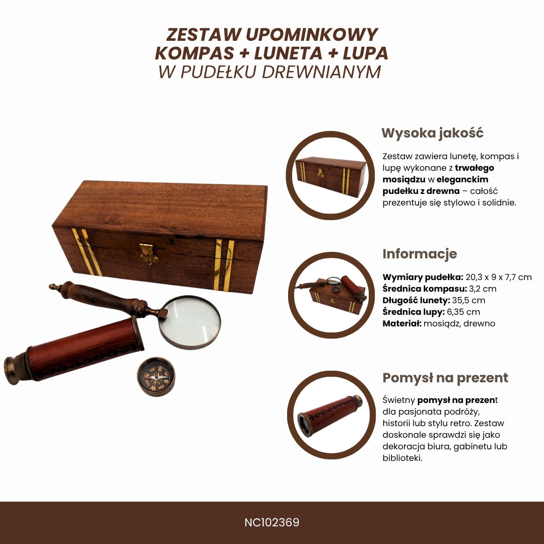 Exclusive Retro Gift Set – Spyglass, Compass and Magnifying Glass - NC102369