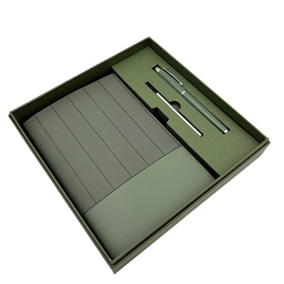 Elegant Gift Set - Leather A5 Notebook with Pen in a Gift Box - Olive Green - EE14