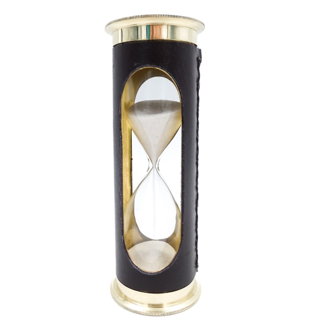 5-Minute Hourglass with World Clock and Perpetual Calendar in a Leather Case - STPL133/6