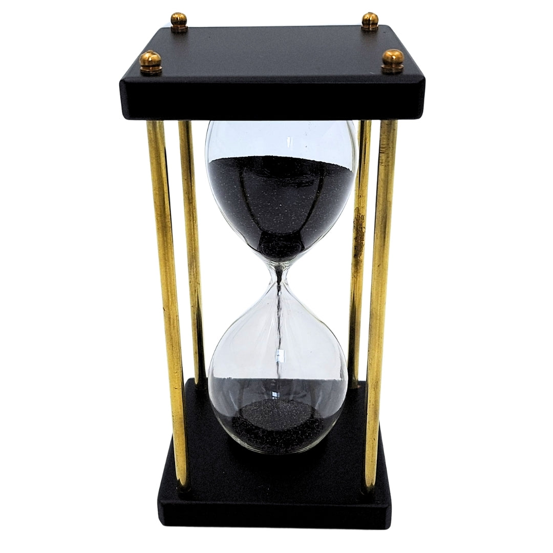Brass-and-Wooden Hourglass 5 minutes – Black Sand – Elegant Retro Decoration - STRS