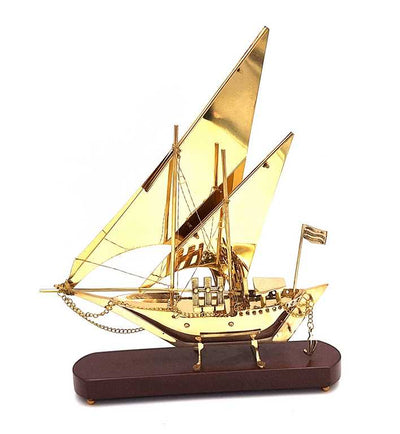 Brass Ship on a Wooden Base 43cm - N-4453
