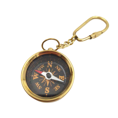 Stylish Vintage Brass Compass Keychain in a Wooden Box