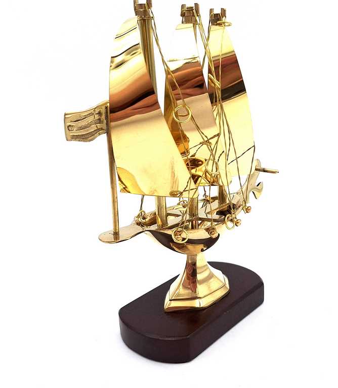 Brass Ship on a Wooden Base 20 cm - N-4450A