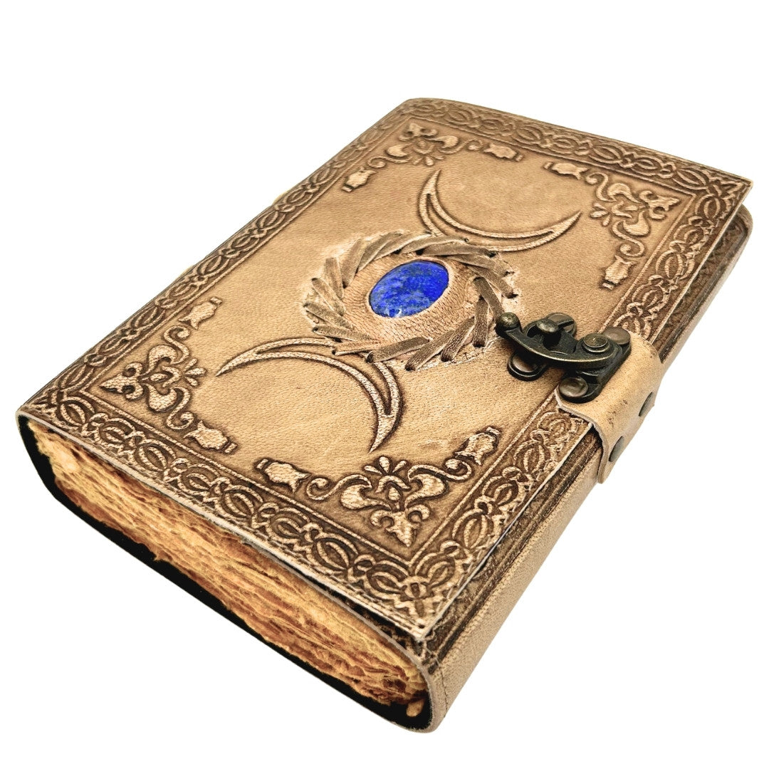 Retro Leather Notebook with Stone and Moon Phases – 200 Pages 150 GSM – H076