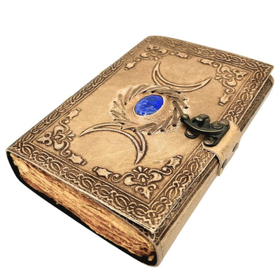 Retro Leather Notebook with Stone and Moon Phases – 200 Pages 150 GSM – H076
