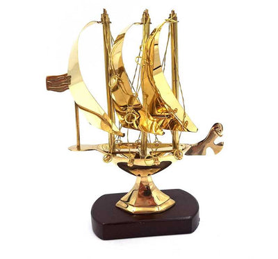 Brass Ship on a Wooden Base 20 cm - N-4450A