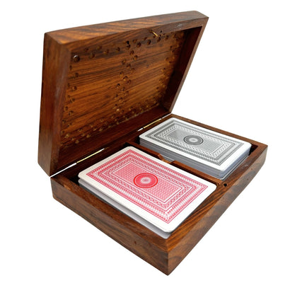 Elegant Set of Two Decks of Playing Cards in a Wooden Box with Personalization and Engraving Option