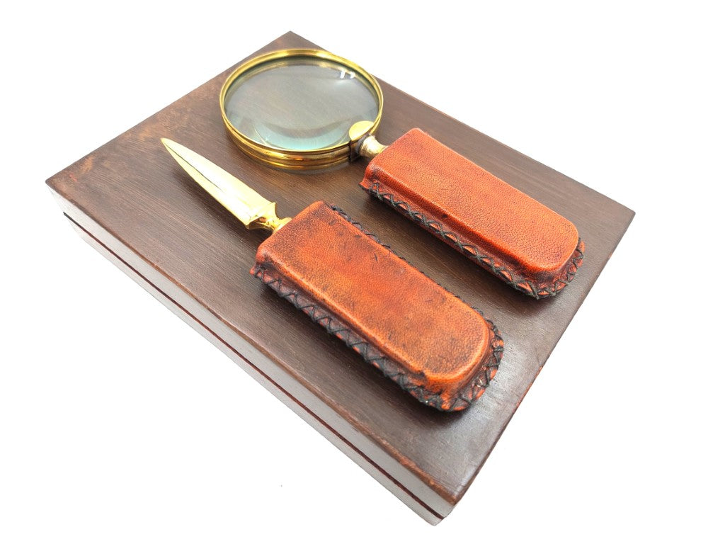 Brass Magnifying Glass and Letter Opener - Leather-Wrapped Handle MFPCSOL