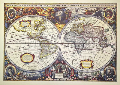 Map of the World 1630 - J. Hondius reprint - M1630 - Gift for a Historian