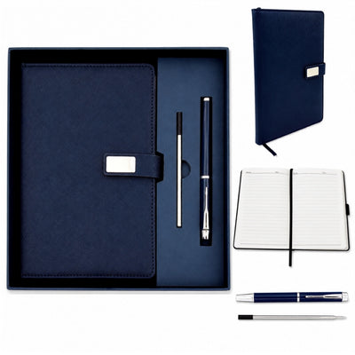 Elegant Gift Set Navy Blue Leather A5 Notebook with Pen in a Gift Box - EE13
