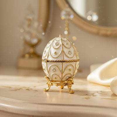 Exclusive Metal Fabergé Egg Trinket Box with Crystals - B0748-17WH
