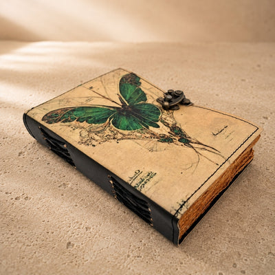 Retro Leather Notebook Butterfly - Goat Leather 200 Pages - AH20