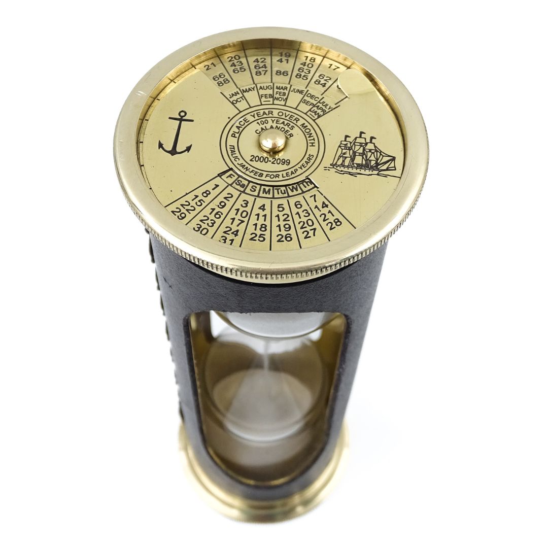 5-Minute Hourglass with World Clock and Perpetual Calendar in a Leather Case - STPL133/6