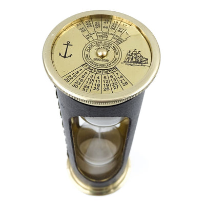 5-Minute Hourglass with World Clock and Perpetual Calendar in a Leather Case - STPL133/6