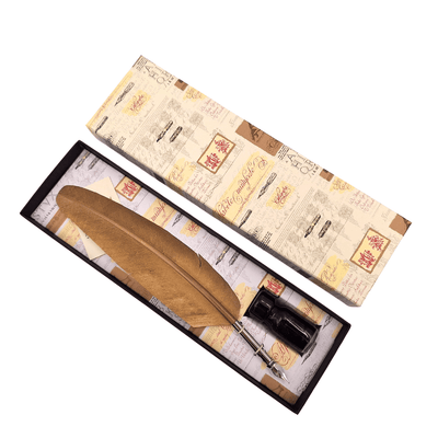 Calligraphy Set - Gold Goose Feather Quill with Nib + Ink – 7262