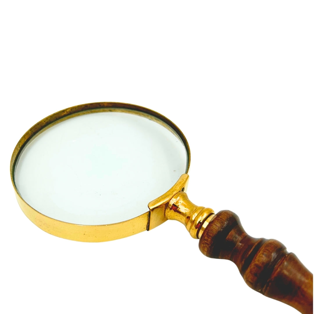 Brass Retro Magnifying Glass with Wooden Handle - 18 cm Magnifier with Personalization and Engraving Option
