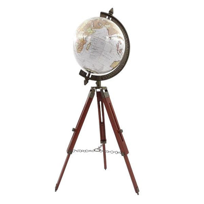 Elegant Colonial Globe on a Wooden Tripod NC2140 with Adjustable Height up to 78 cm, Laminated Map in Shades of White and Brown, Perfect Gift with Personalized Engraving Option